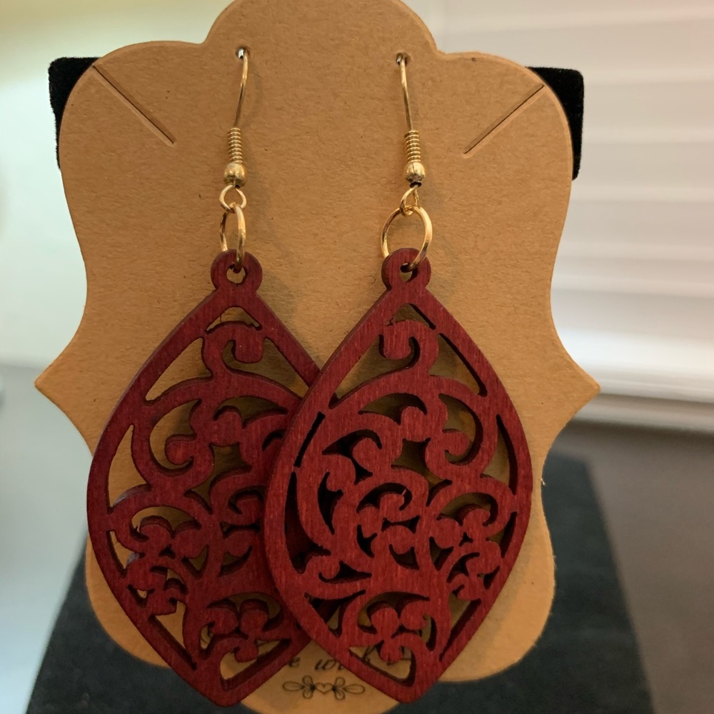 NEW! Beautiful Red Wooden Pierced Earrings!